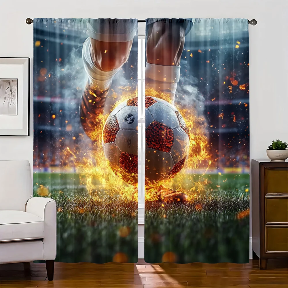 2pc,  Window Treatment Curtains Football forward Durable 100% Polyester Fabric,Without Electricity Family Party Decoration Use