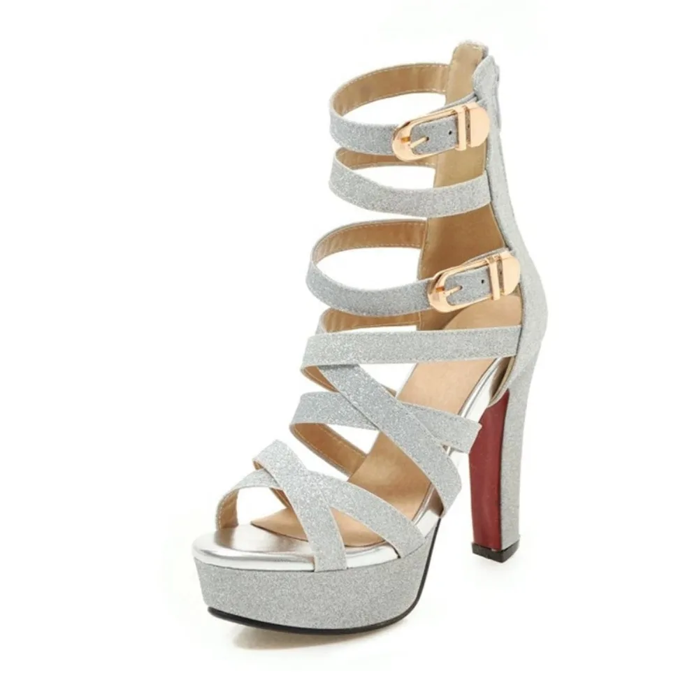 Plus Size 48 Women Sandals Pumps Fashion Peep Toe 12cm High Heels Sexy Back Zip Club Party Wedding Female Platform Sandals C-5