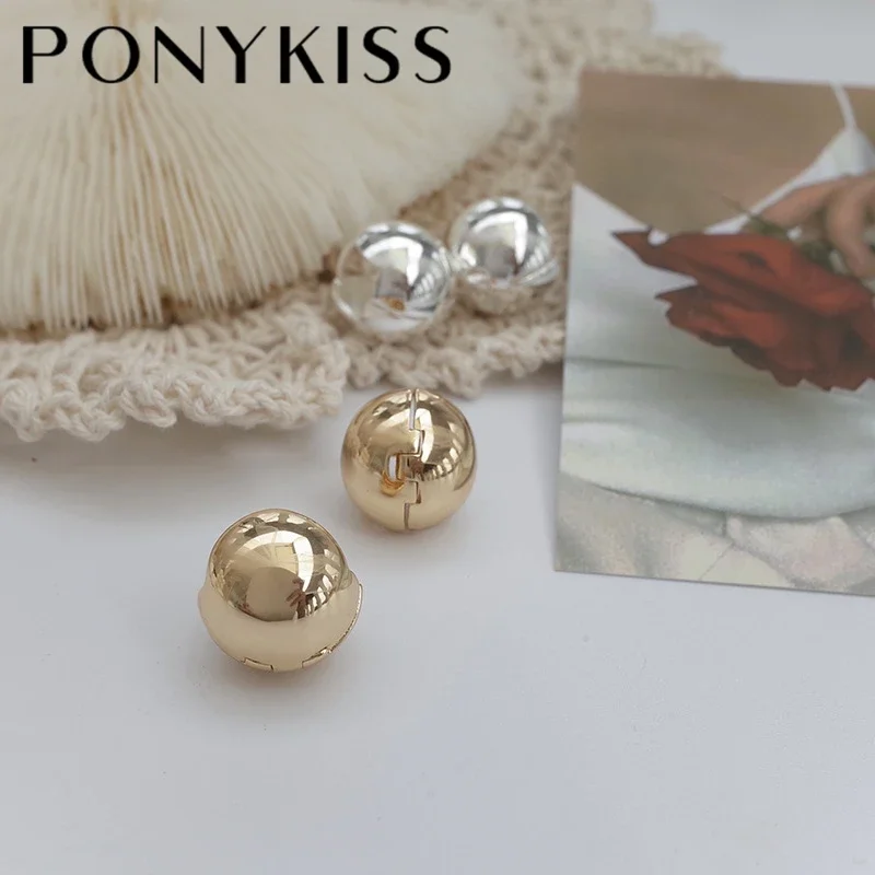 PONYKISS Trendy 925 Sterling Silver Needle Round Ball 18K Gold Hoop Stud Earrings Buckle for Women Fashion Jewelry Drop Shipping