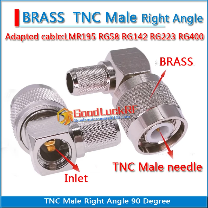 Connector Socket TNC Male Right Angle 90 Degree Crimp for LMR195 RG58 RG142 RG223 RG400 Cable Brass RF Coaxial Adapters