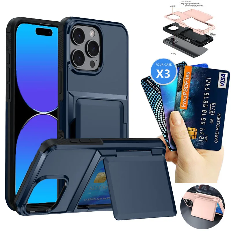 Einfarbiges Portemonnaie mit Kartensteckplatz 180 °   Flip Bracket stoßfeste Handyhülle für iPhone 16 Pro Max 14 11 12 13 15 Pro Max Bumper Cover