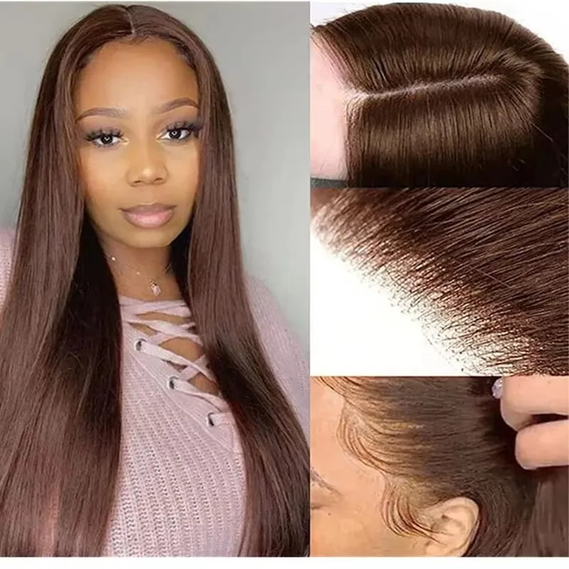 Human Hair Topper for Women Natural Scalp Silk Base Hand Tied Straight Virgin Hair Silk Top Breathable Hair Piece With Clips in