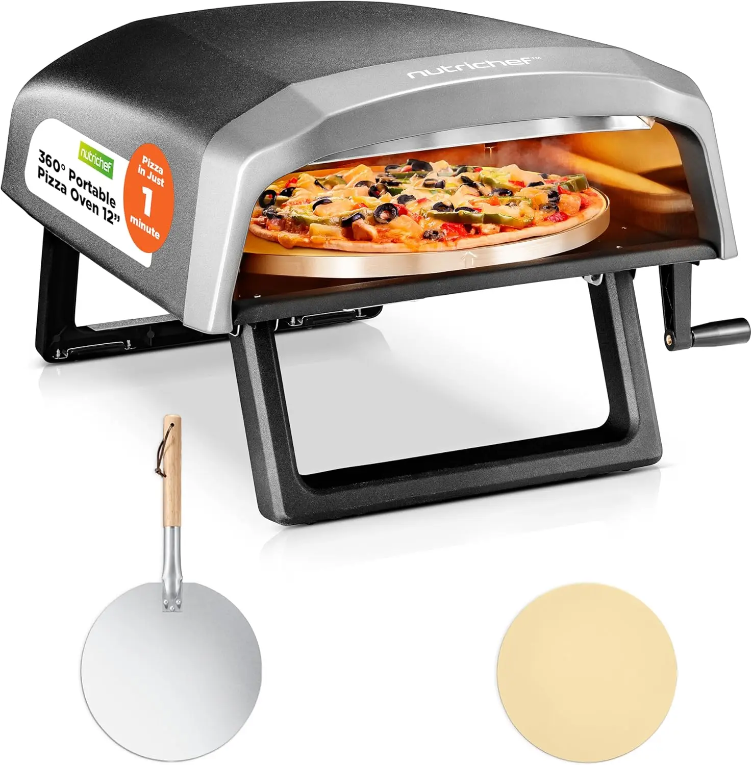 

Outdoor Pizza Oven With 360° Rotating Pizza Stone | Adjustable Heat Control Dial, Includes Pizza Peel, Stone &