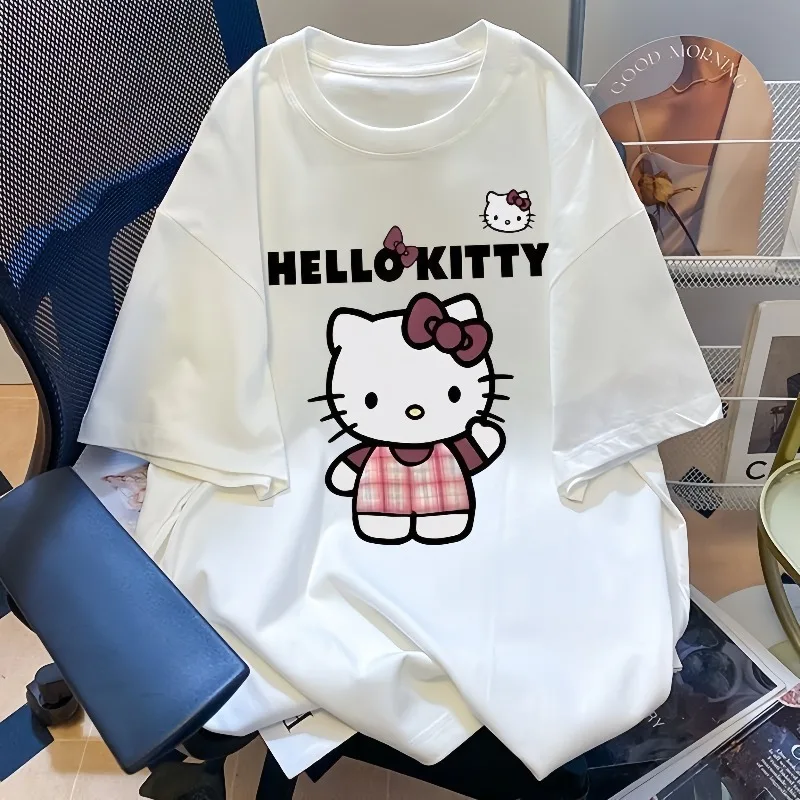 

Летняя футболка с короткими рукавами с принтом Hellokitty3D, новый женский свободный и универсальный дышащий быстросохнущий модный топ