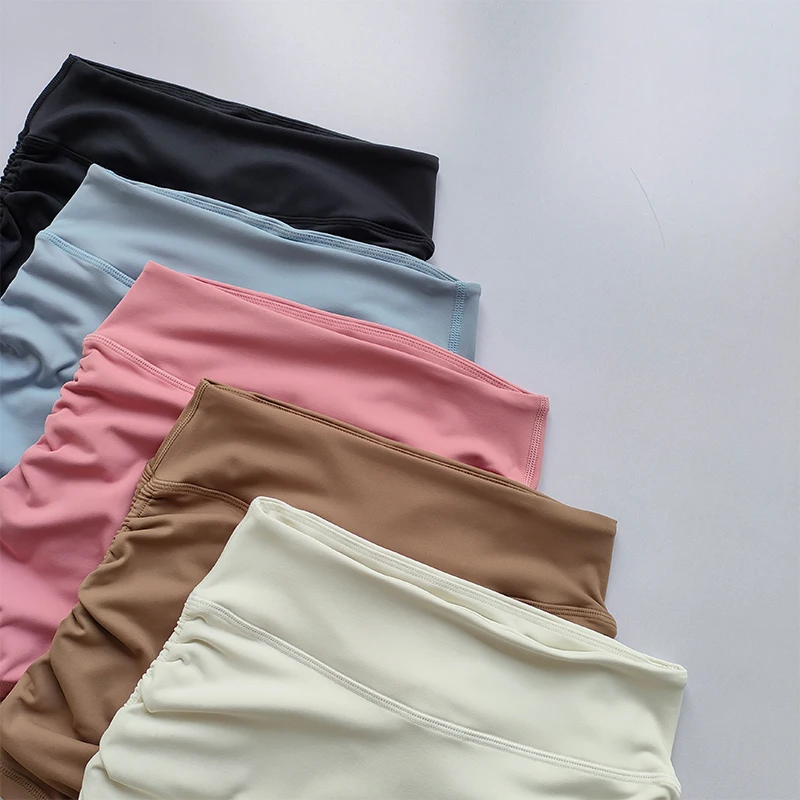 Hochgeschnittene Sexy Fitness-Shorts mit Kordelzug Schnelltrocknende Dreiteilige Laufhose für Damen Pfirsichfarbene Sport-Hotpants – Detail 11