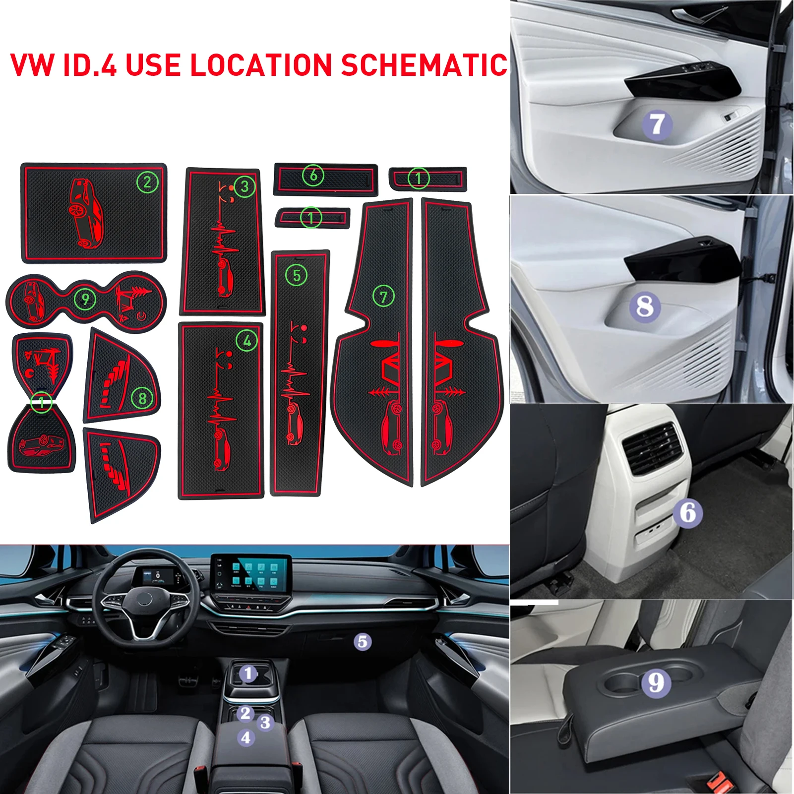 14 قطعة لشركة فولكس فاجن فولكس فاجن ID.4 ID4 2021-2024 عدم الانزلاق كأس السيارة كوستر فتحة الوسادة اكسسوارات المضادة للانزلاق حصيرة جيب حصيرة حامل الكأس الوسادة #2