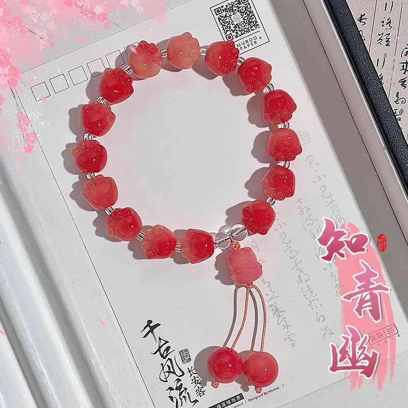 

Живой персиковый цвет, розовая кошачья лапа, Бодхи, один круг, унисекс, ручные буддийские четки, браслет Вэньвань