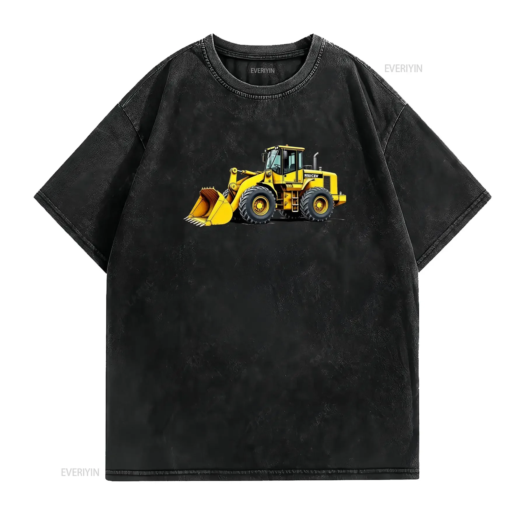 Camiseta Casual de Cuello Redondo para Hombre con Estampado Vehículo Construcción Amarillo Corte Regular Ropa Verano vintage