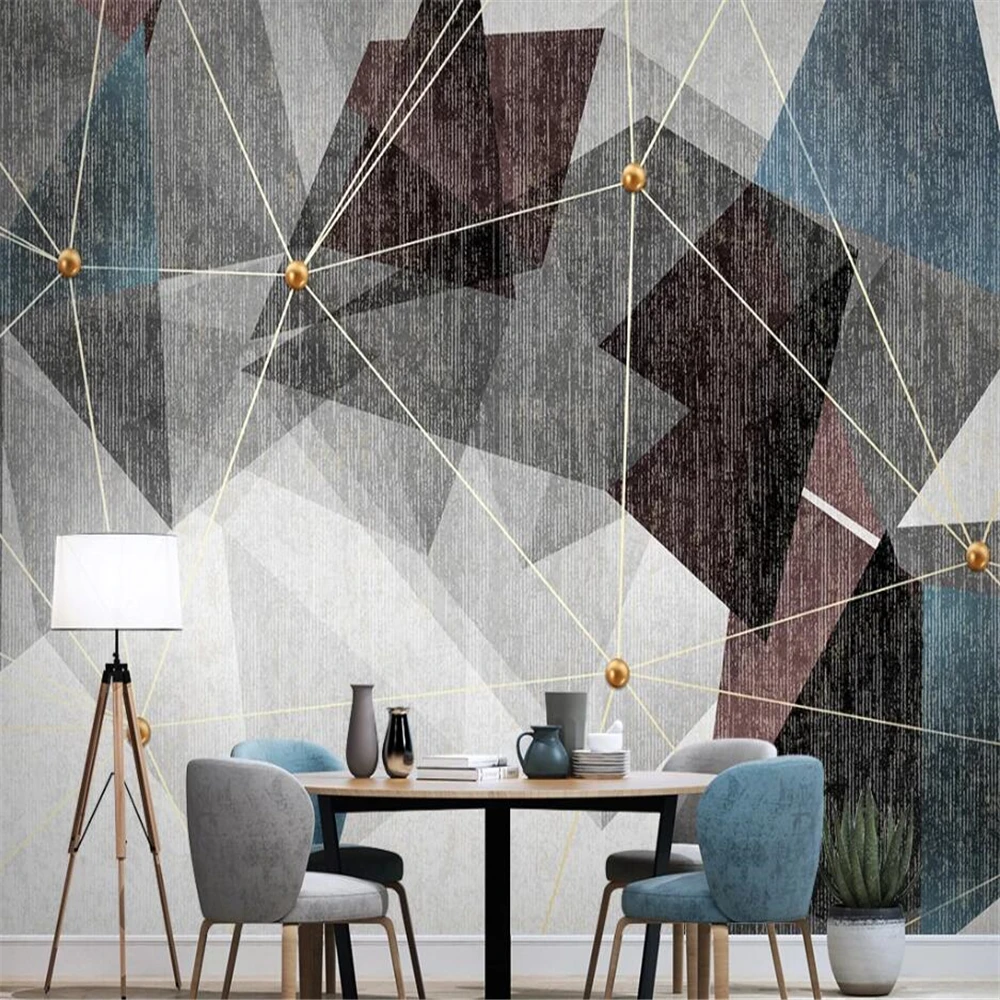 Custom wallpaper mural modern minimalist nordic light luxury geometric line jewelry tv background mural waterproof wall sticker