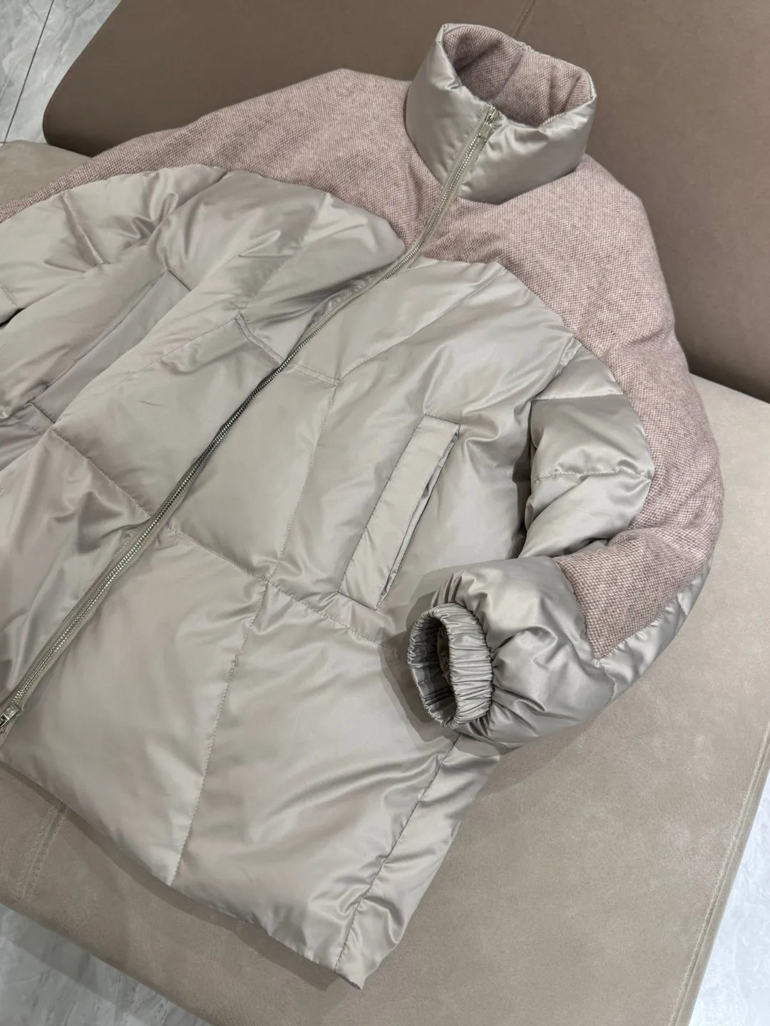 Winter Ultra-light Goose Down Jacket With Cashmere Outer Splicing Layer Warm Long Sleeve Coat Jacket