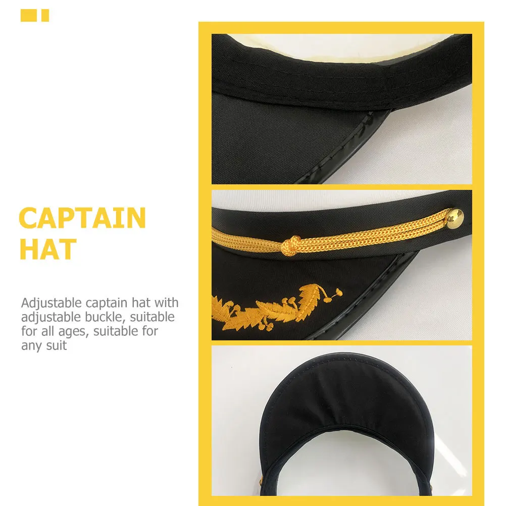 

Embroidered Navy Adjustable Buckle All Ages Costume Party Cosplay Captain Hat Boating Sailor Hat Sun Protection