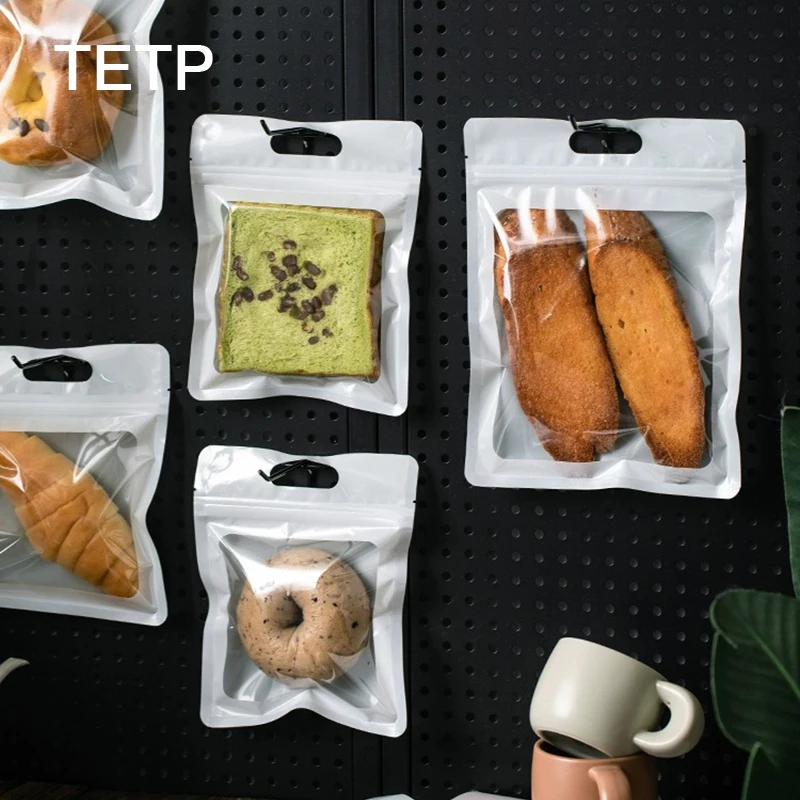 TETP 50Pcs White Breat Packaging Bags With Clear Window Toast Bread Candy Cookies Packaigng Home Party Decoration Favors