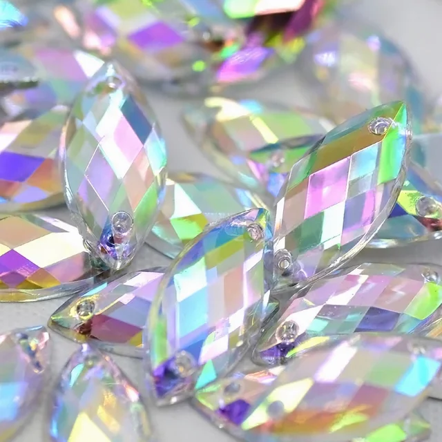 50 ręcznie szytych diamentów w kształcie końskiego oka, seria AB 6 * 12 mm akrylowe diamenty wodne z podwójnym otworem, odpowiednie do majsterkowania ślubu / butów