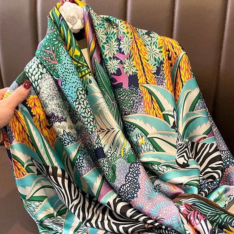 Design Satin Silk Shawl Hijab Scarf Women Fashion Summer Sunscreen Beach Stole Wraps Bufanda Female Headkerchief Echarpe New