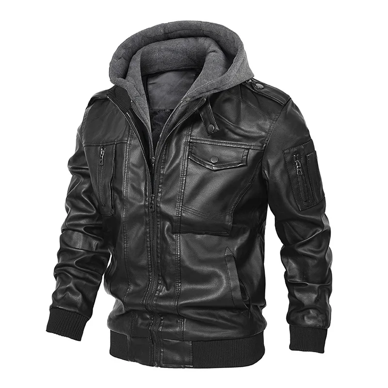 2025 Autumn Winter Men Jacket Patchwork Long Sleeve Male Fake Two-piece Coat Punk Windproof Detachable Hooded Man Outerwear