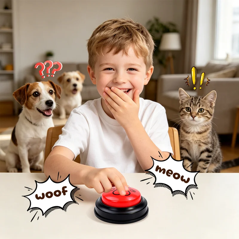 Pet Sound Button Buzzer, Dog Bark & Cat Meow Voice Effect Toy, Funny Interactive Prank Toy for Family Party Holiday Gifts