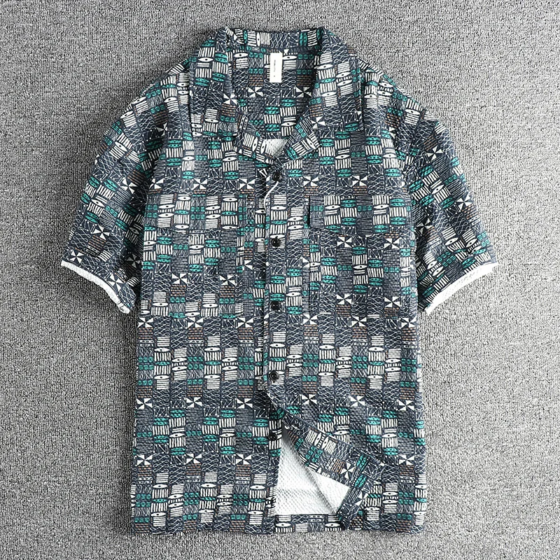 

Summer New American Retro Short Sleeve Lapel Thin Hawaiian Printed Shirt Men's Fashion Seaside Beach Loose Casual Flower Blouses