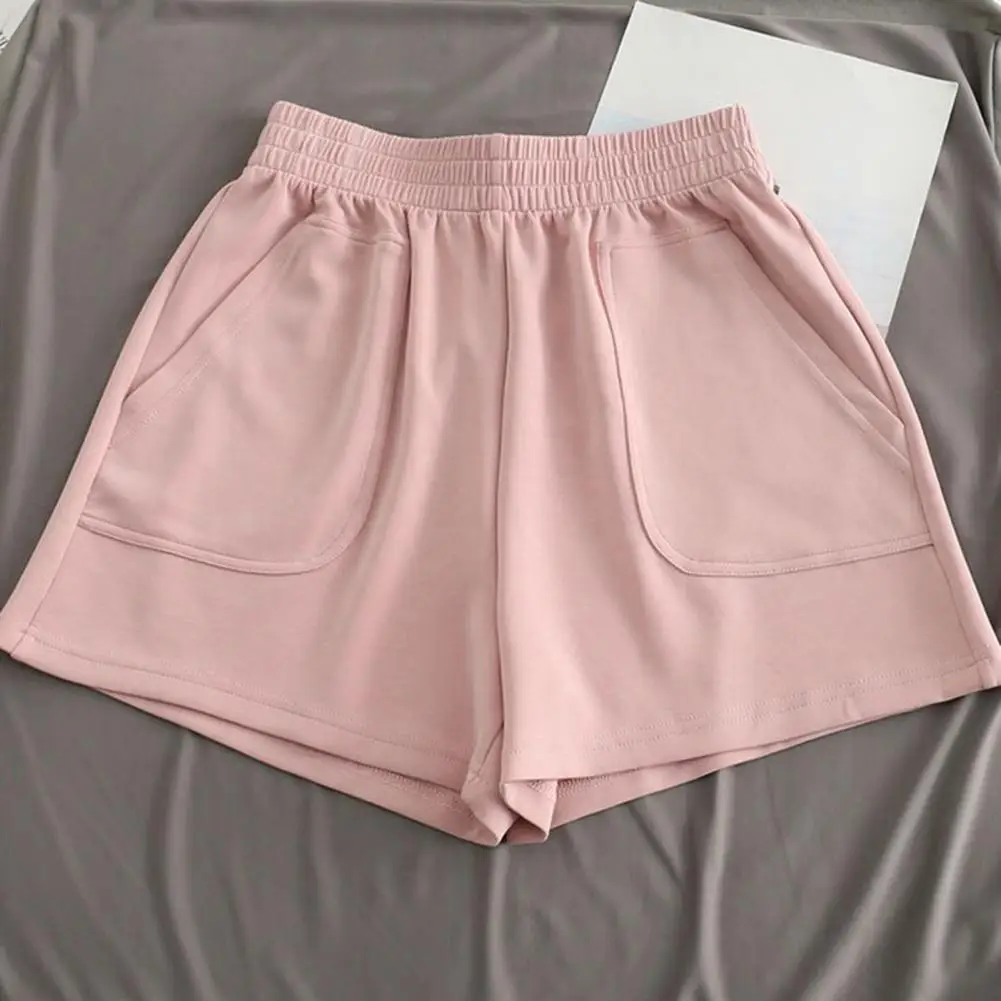 Summer Women Shorts Elastic High Waist Loose Sport Above Knee Length Pockets Short Pants Pajama Shorts