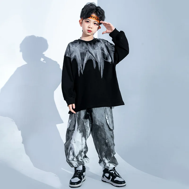 Sweat-shirt Hip Hop pour garçons et filles, pantalons cargo tehonneur, ensemble de vêtements Street Dance Star, streetwear pour enfants, olympiques de jazz