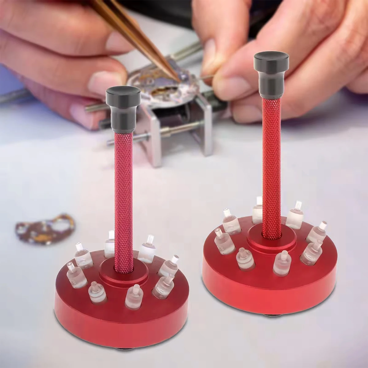 Watch Hands Fitting Setting Presser Pusher Setter with 8 Accessory Alloy Steel Watch Needle Holder Watch Repair Tool Watchmakers