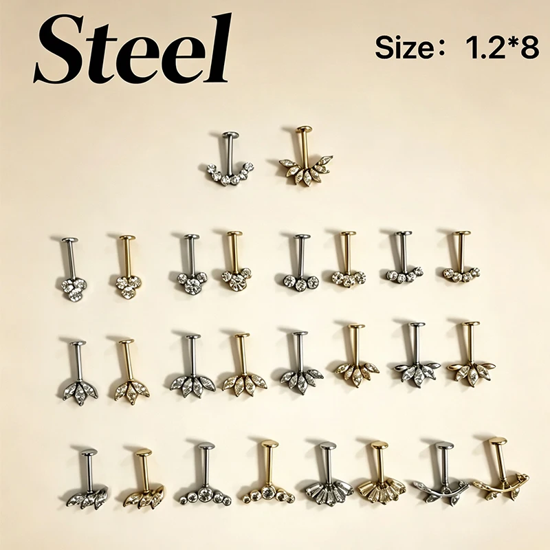 316L Stainless Steel Zircon Lip Stud 16G Internal Thread Vertical Helix Studs Ear Cartilage Tragus Piercing Earring Body Jewelry