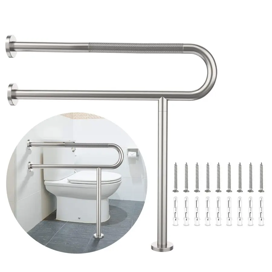 

Support Rail 31.3X 31.5 Inch, AntiSlip Satin Brushed Nickel Handicap Grab Bar for Bathroom, Stainless Steel Knurled Safety handr