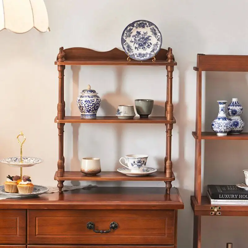 

Винтажная полка для хранения из массива дерева, органайзер для кофейных чашек во французском стиле, ретро-полка для гостиной, настенная полка для демонстрации и хранения