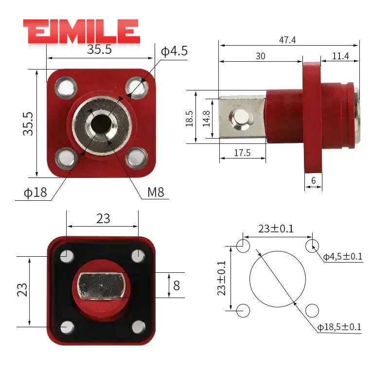 120A-500A Square Lithium Battery Terminal Energy Storage Connector 200A/300A Wall Penetrating Screw Type Copper Terminals Block