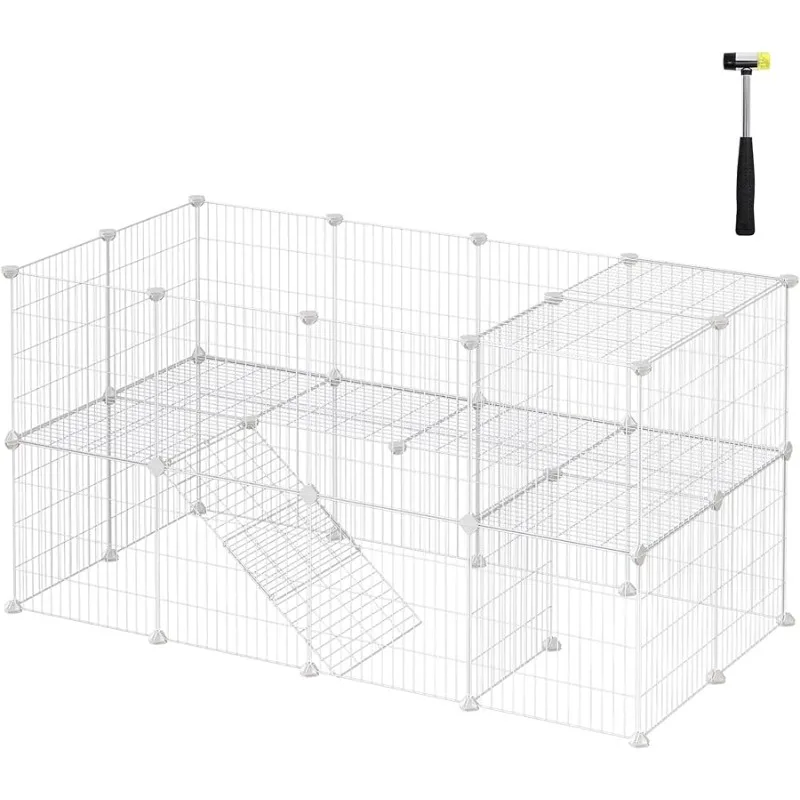 

36 Panels Pet Playpen, Small Animal Playpen, Rabbit Guinea Pig Cage, Zip Ties Included, Metal Wire Apartment-Style Two-Story Pet