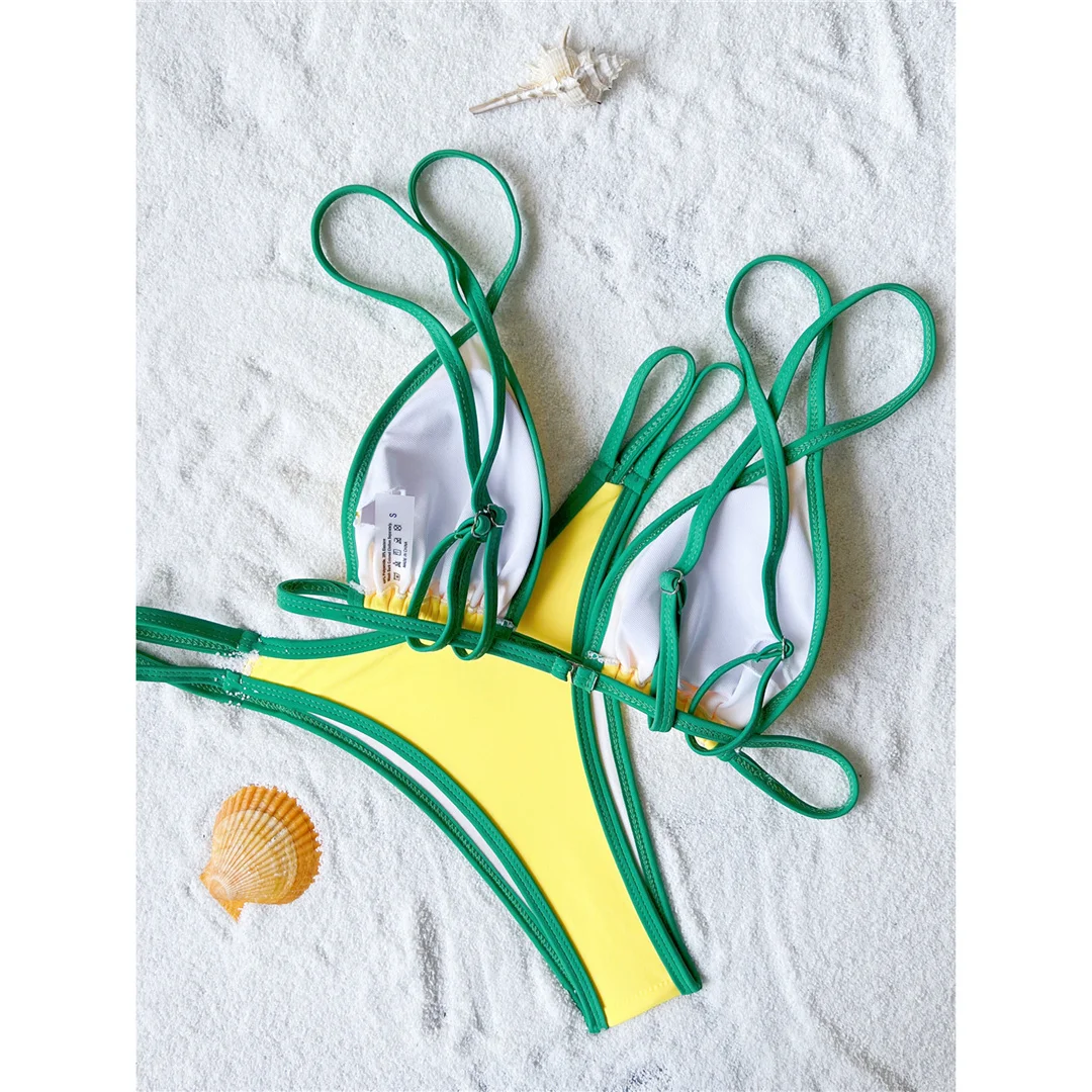 S - XL, zweiteiliger Bikini mit hohem Beinausschnitt, Damen-Badeanzug, gepolsterter Badeanzug, Badebekleidung, Modell V7313. – Detail 13