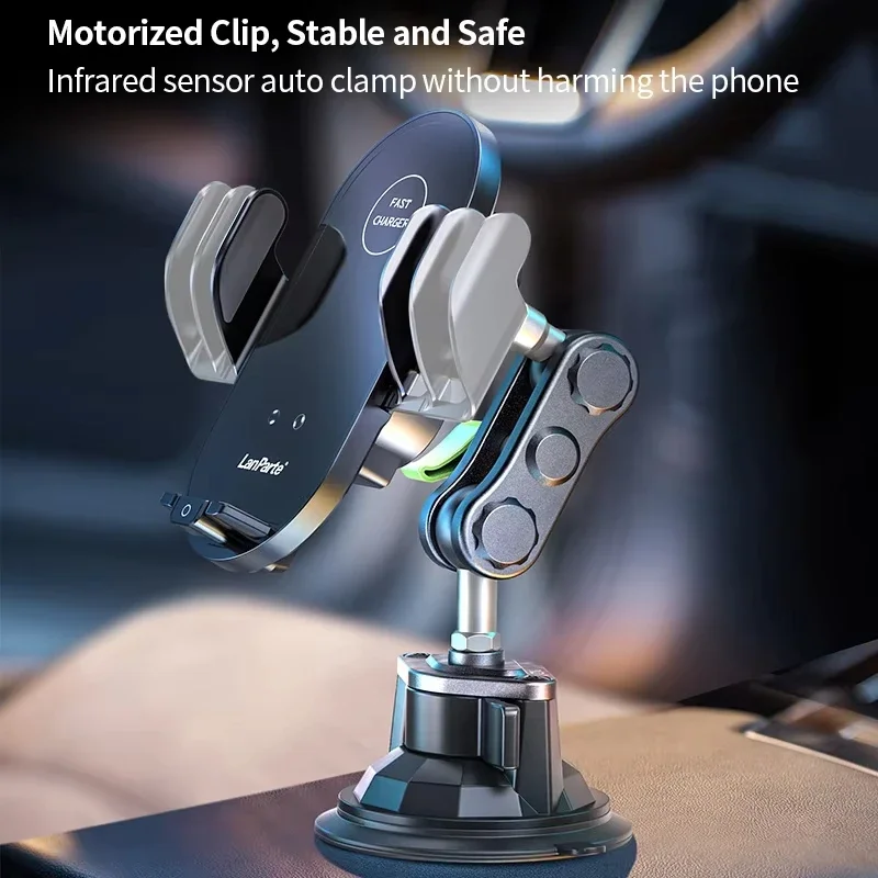 New Universal Wireless Charging Phone Holder, Suction Mount Car Charger with Mobile Phone Clamp for Convenient Charging on Go