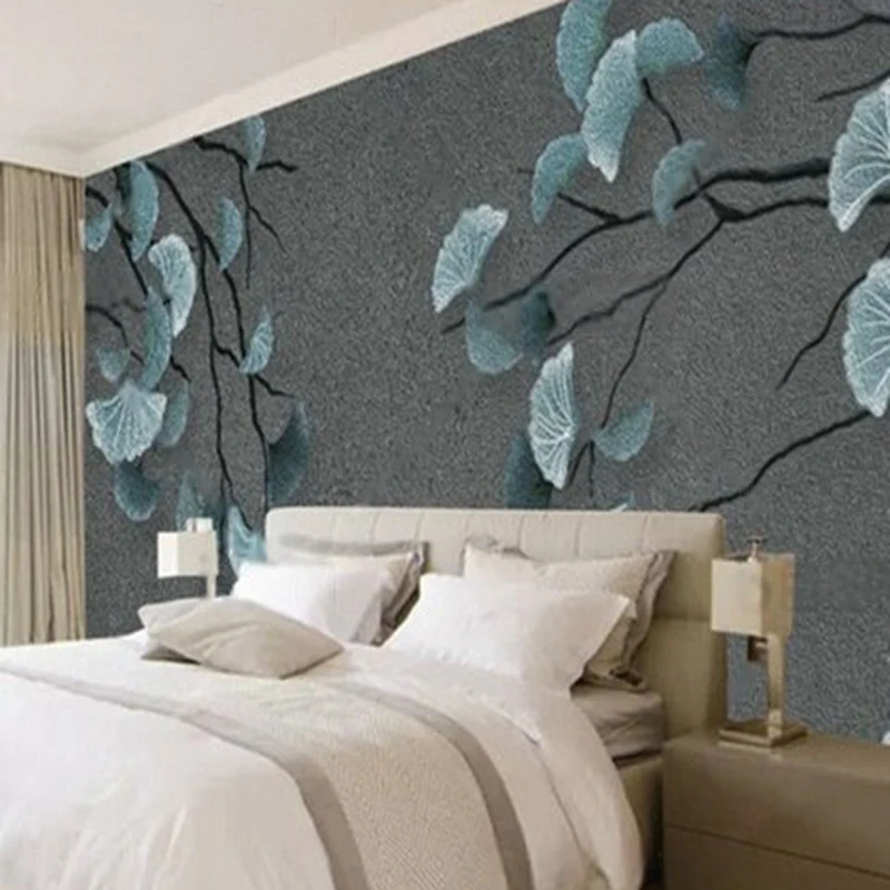 MU9122 Modern elegant simple and grand new Chinese-style ink-wash green ginkgo leaf home decoration TV background wall