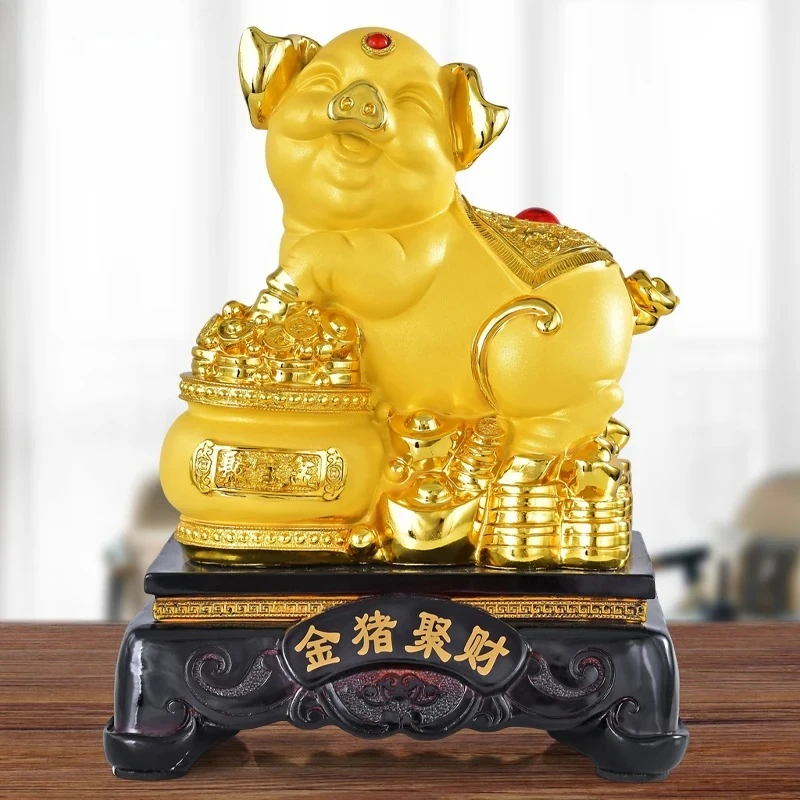 Golden Pig Gathering Wealth Ornament Lucky Pig Feng Shui Decoration 12 Zodiac Living Room Wine Cabinet Decoration Crafts