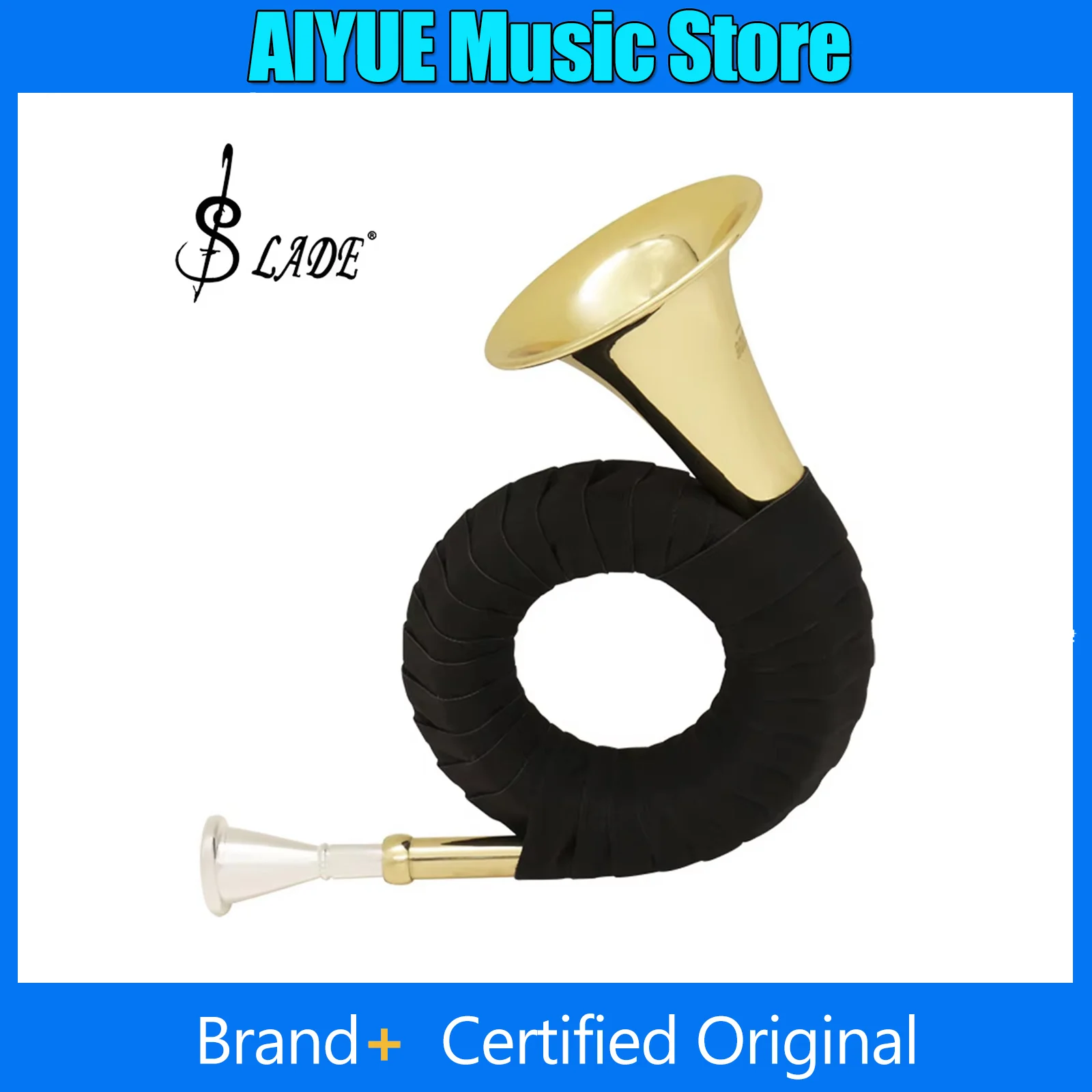 

SLADE Bb латунный охотничий рожок, позолоченный охотничий рожок с чистящей тканью, сумка для переноски, подставка, профессиональные духовые музыкальные инструменты