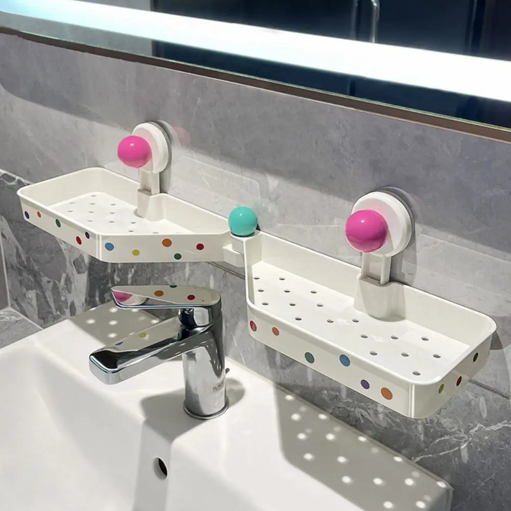

Suction Cup Faucet Storage Rack Rotatable Plastic Shower Storage Organizer Wall Mounted Removable Bathroom Shelf Washbasin