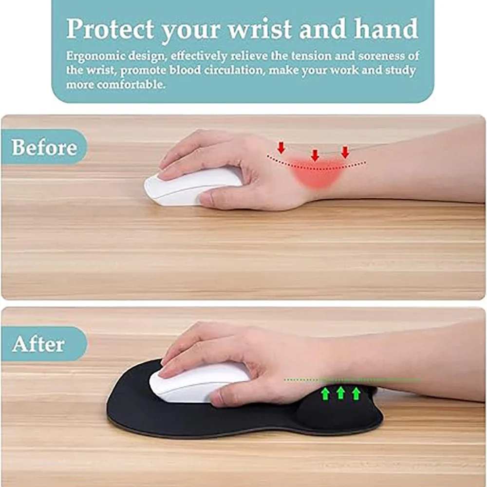 Mouse pad com suporte para pulso, mousepad ergonômico com descanso de pulso de espuma viscoelástica e base antiderrapante acessórios de mesa de escritório-preto
