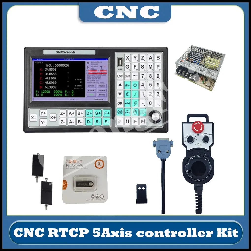 

Hot Cyclmotion CNC SMC5-5-N-N 5-axis RTCP offline USB controller 500KHz G-Code 7-inch screen 6axis handwheel replaces Mach3