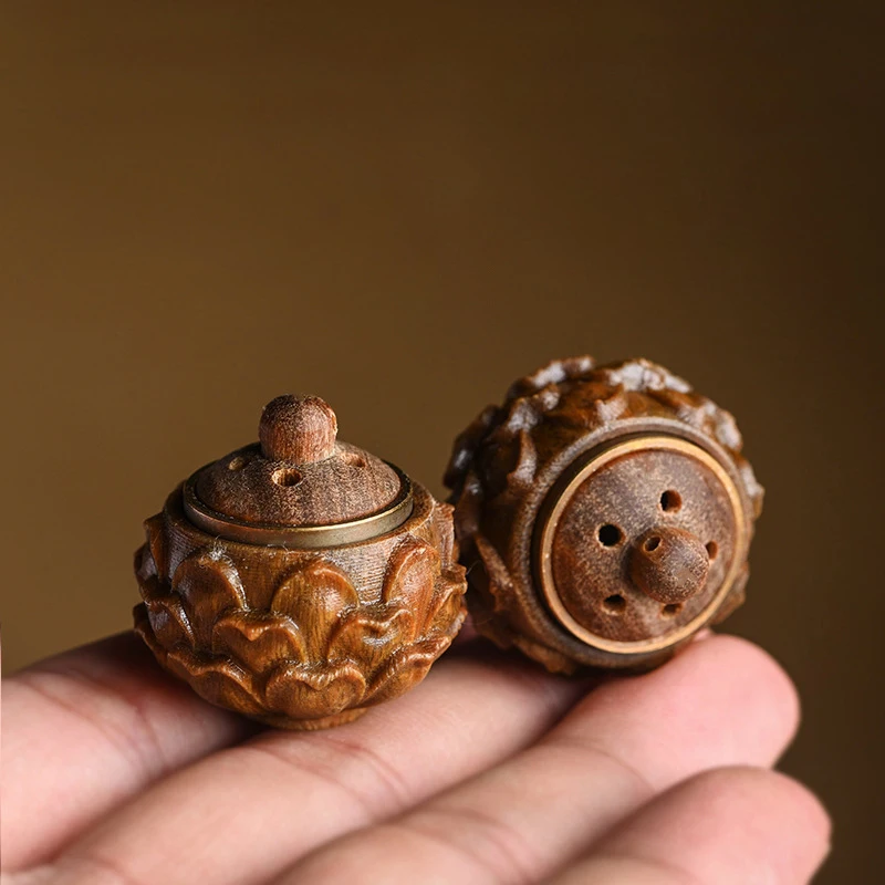 1Pc Hollow Box Pendant Accessories Portable Mini Lotus Sandalwood Sachet Medicine Pill Case Storage