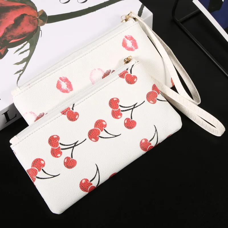 Fashion Cherry Printed Ladies Clutch Bag, Solid Color Versatile Trend Change Bag Lightweight Clutch Bag