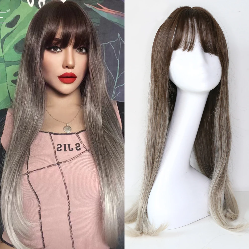 

Sivir Synthetic Wigs for Women Ombre Color Long Straight With Bangs Heat Resistant Cosplay/Daily/Party