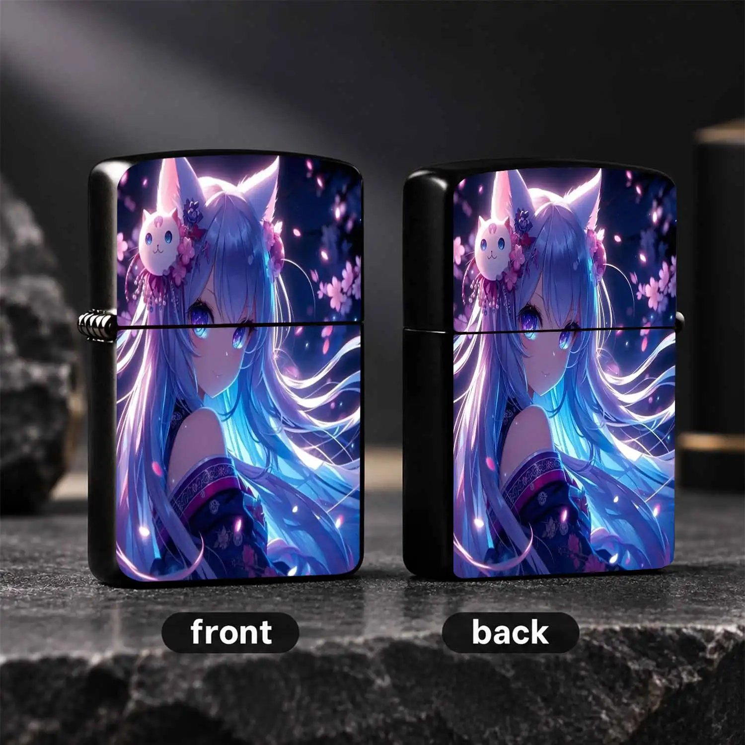 Anime Style Cat Ear Lighter, Dreamy Cherry Blossom Glowing Aesthetic Cute Character Design, Portable Stylish Accessory, Ideal Daily Carry Gift for Anime Lovers for All Scenes  A Humorous And Interesting Lighter
