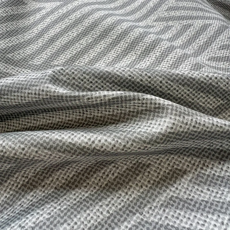 4PC Grey Geometric Bedding Set Modern Chevron Striped Duvet Cover Set with Pillowcases Soft Breathable Bed Linen for All Seasons - view 3