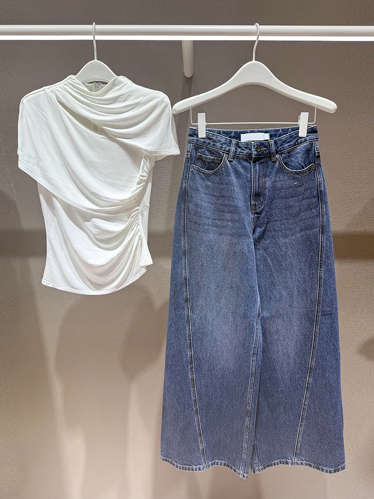 

Повседневная белая футболка с вырезами, женские широкие брюки с высокой талией, универсальная летняя одежда SP Home South Oil Premium Faion