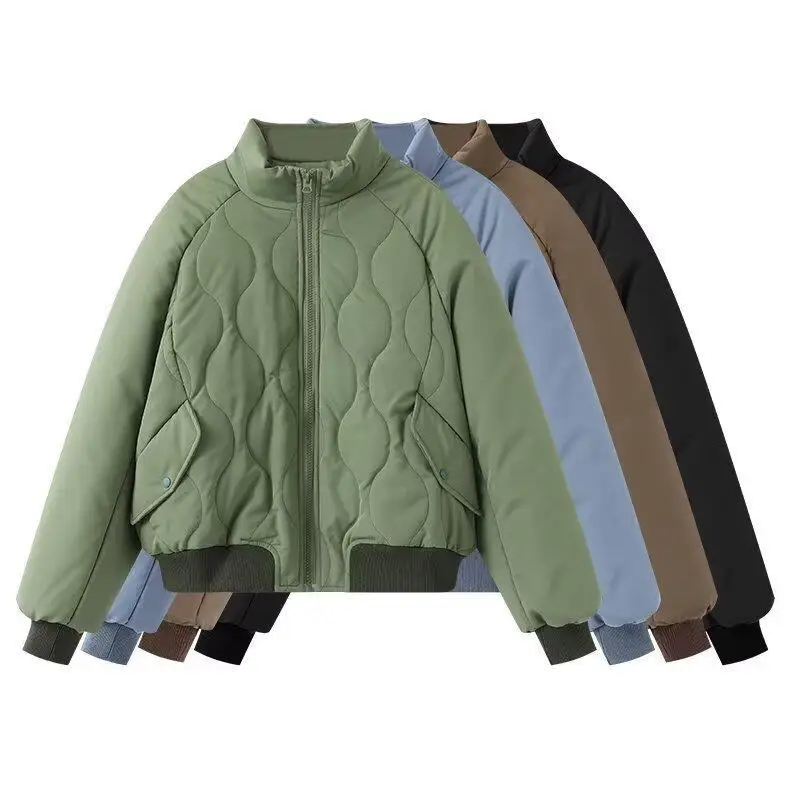 

Casual Padding Bomber Jacket Coat Women 2025 New Autumn Winter Street Fashion Stand Collar Long Sleeve Loose Jackets Outerwear