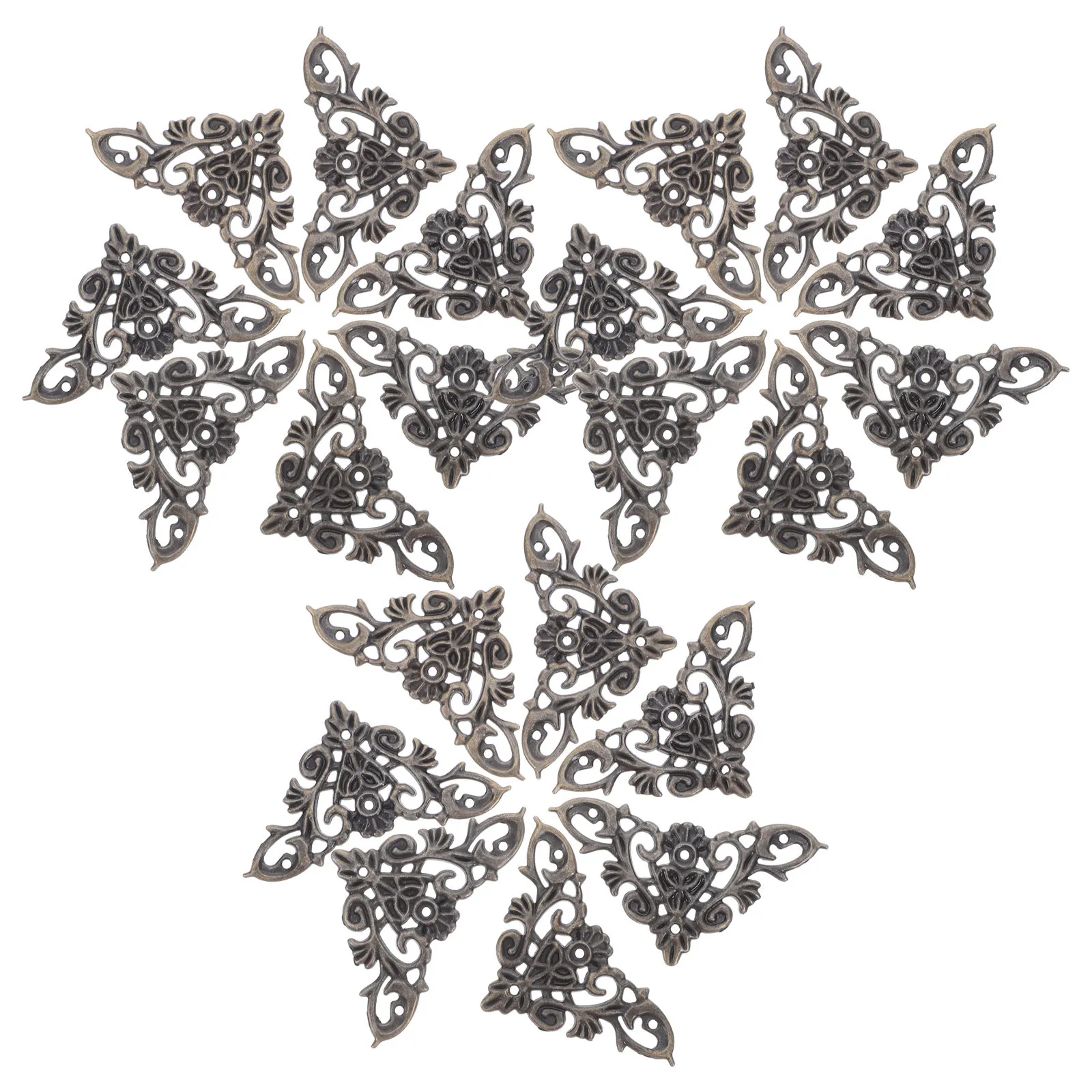 16Pcs Bronze Corner Braces Ornate Filigree Design Metal Corner Protectors for Furniture Restoration Cabinets Drawers
