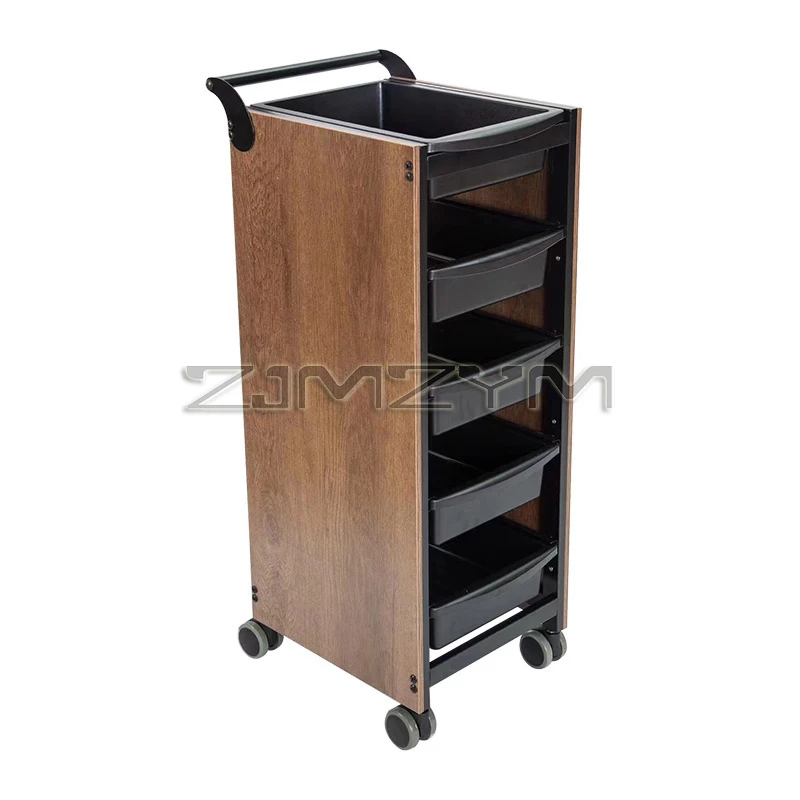 Hair Salon Trolley With Wheels Multifunctional Beauty Plastic And Wood Salon Furniture Ironing Dyeing Oil Storage Shelf