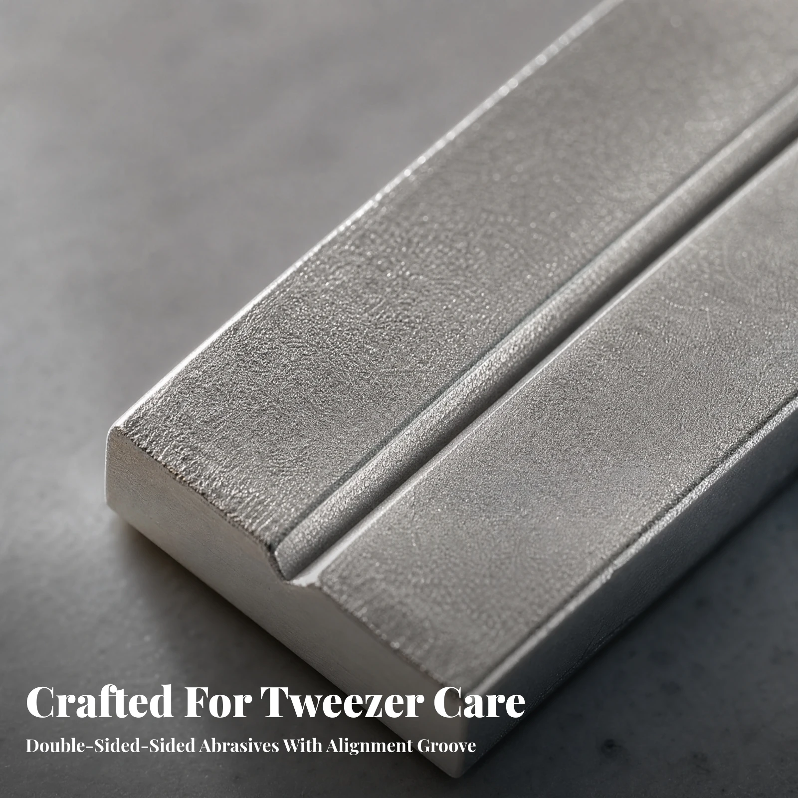 Tweezer Tip Reshaping Tool with Grooved Abrasive Surface for Precision Sharpening and Repair of Cosmetic Tweezers