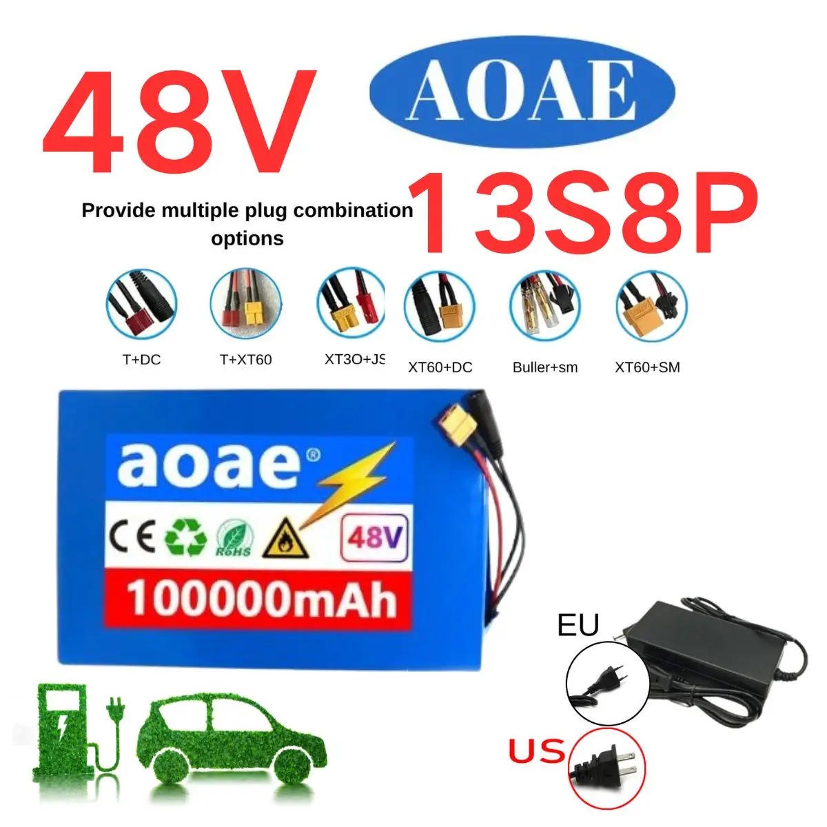 

13S8P 48 В 100 Ач 18650 литиевая батарея для электрических скутеров, горных велосипедов 250-1000 Вт + зарядное устройство