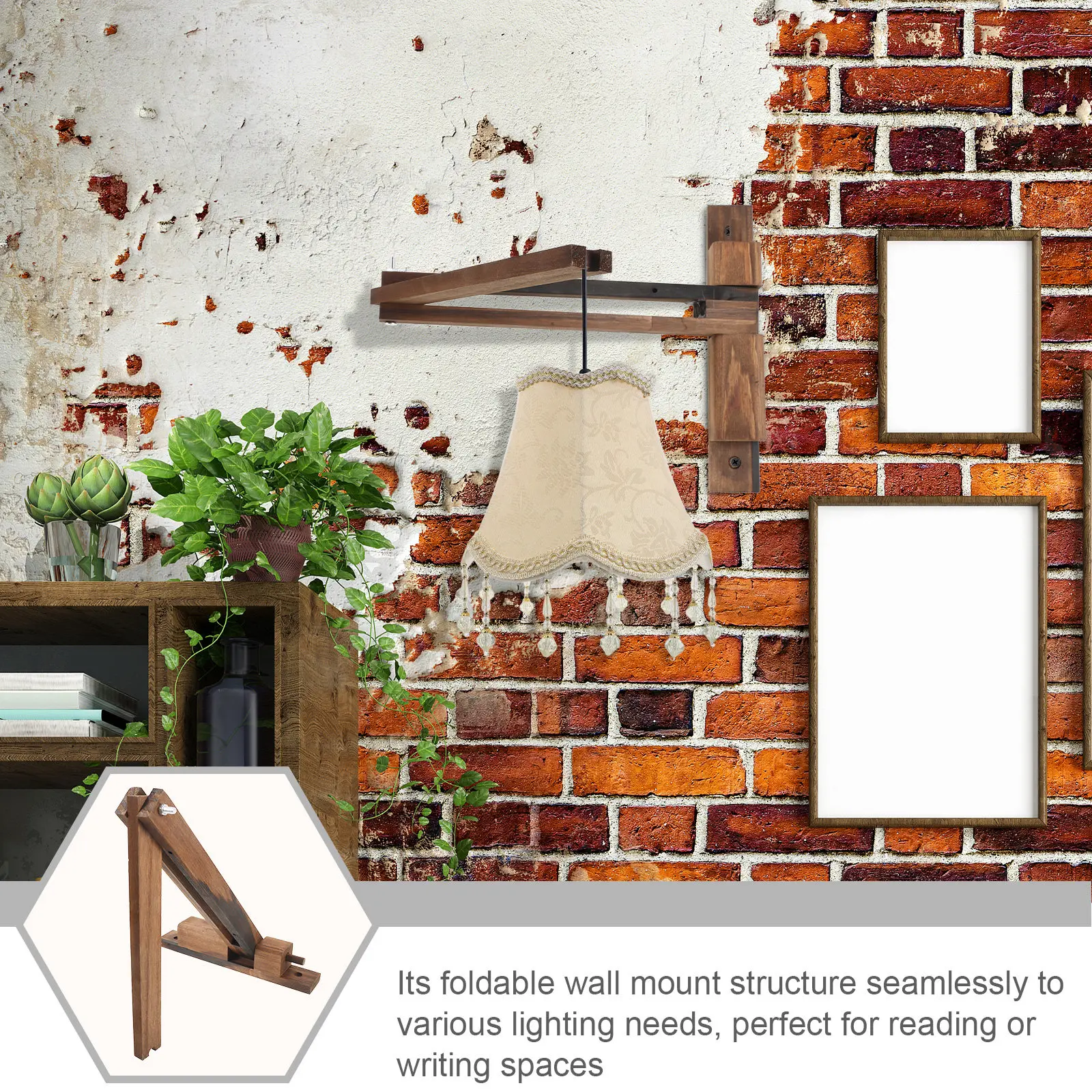 Wall Mount Wood Lamp Holder Folding Bracket Vintage Adjustable Angle Wood Sconce Bracket for Hanging Lamp Wall Mounted Light