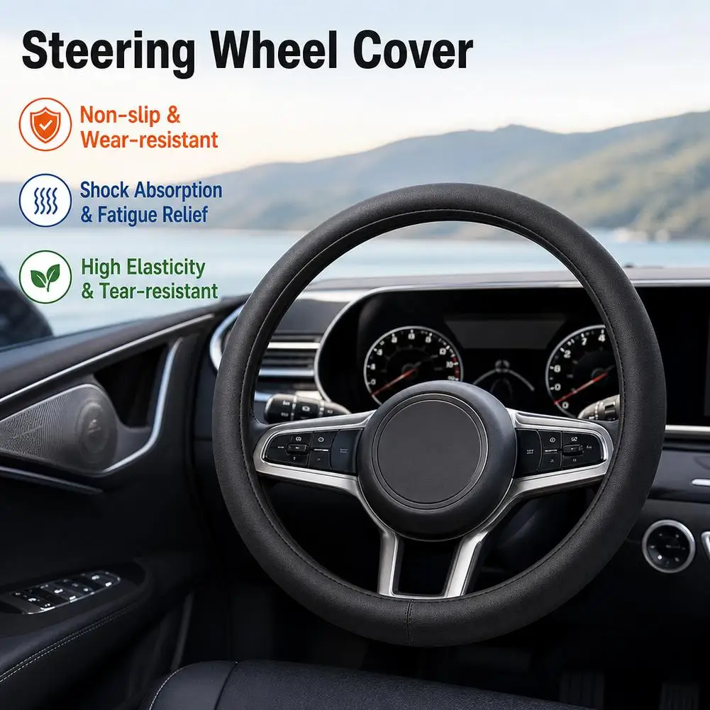 Silicone Steering Wheel Cover With Soft Ultra Thin Design And Non Slip Surface Black Car Interior Accessory For All Season Use